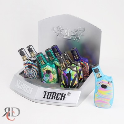 SCORCH TORCH TURBO CC TORCH W/ HOLD BUTTON LEAF & PSYCHEDLIC ASST DESIGNS STDS65 - 9CT/ DISPLAY